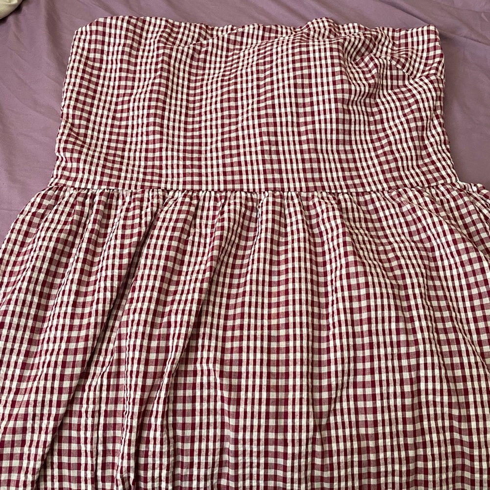 Red and White Gingham Floor Length Dress